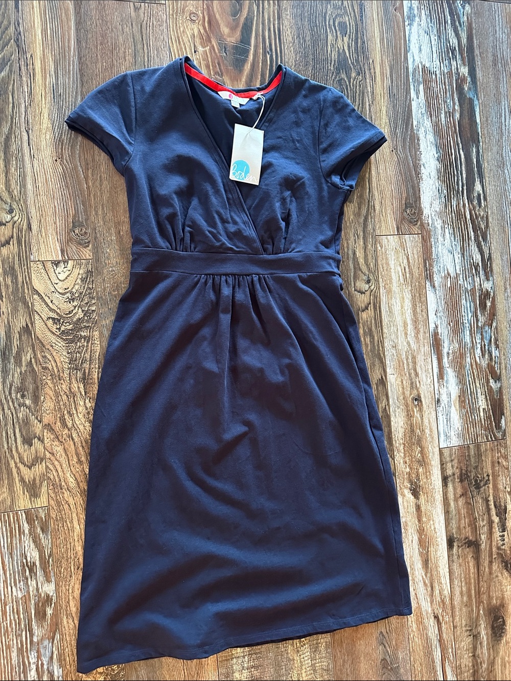 Boden Navy Midi Dress with Red Neckline Trim